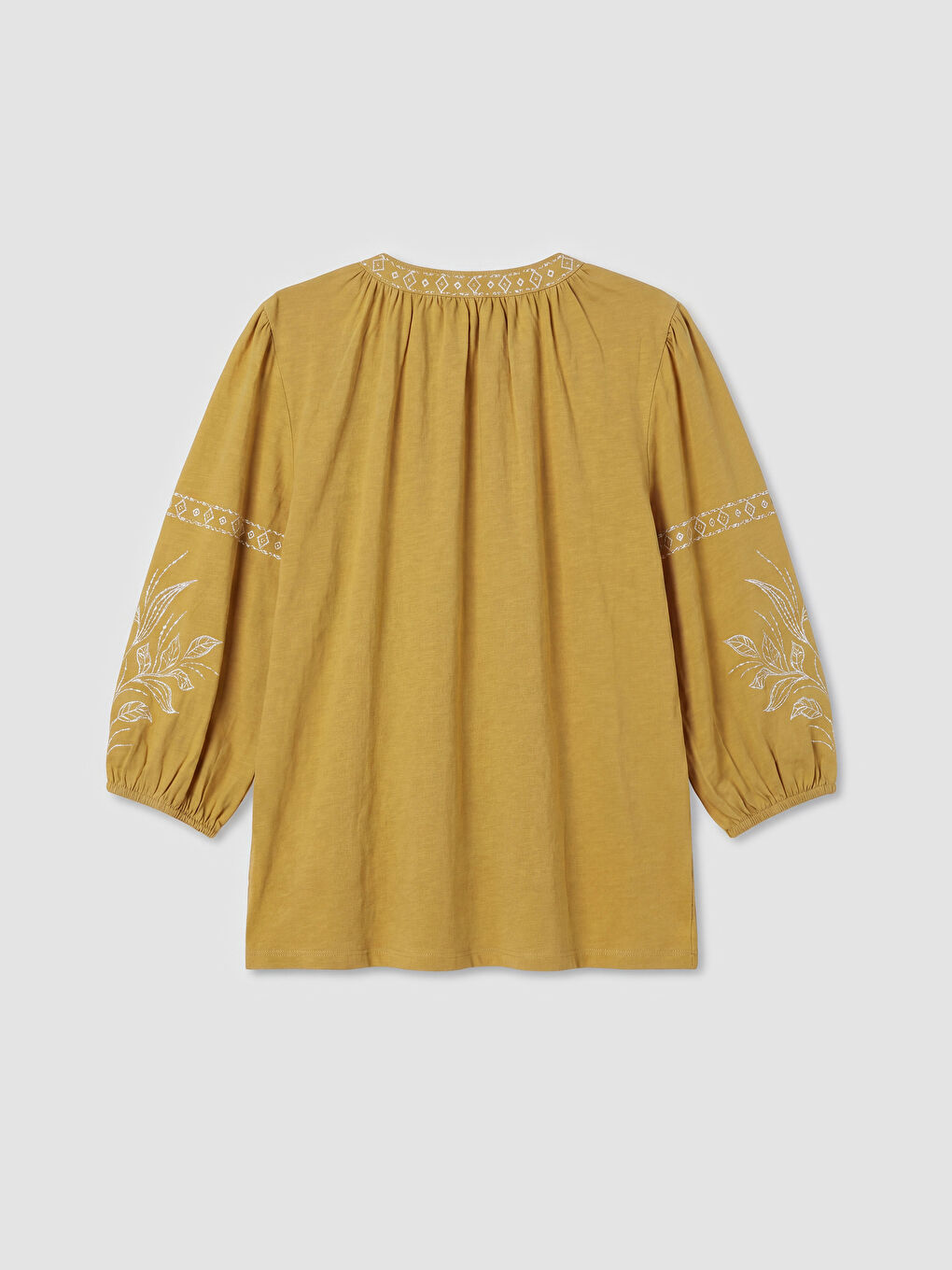 Sarı Bağlama Yaka Nakışlı Bluz-1