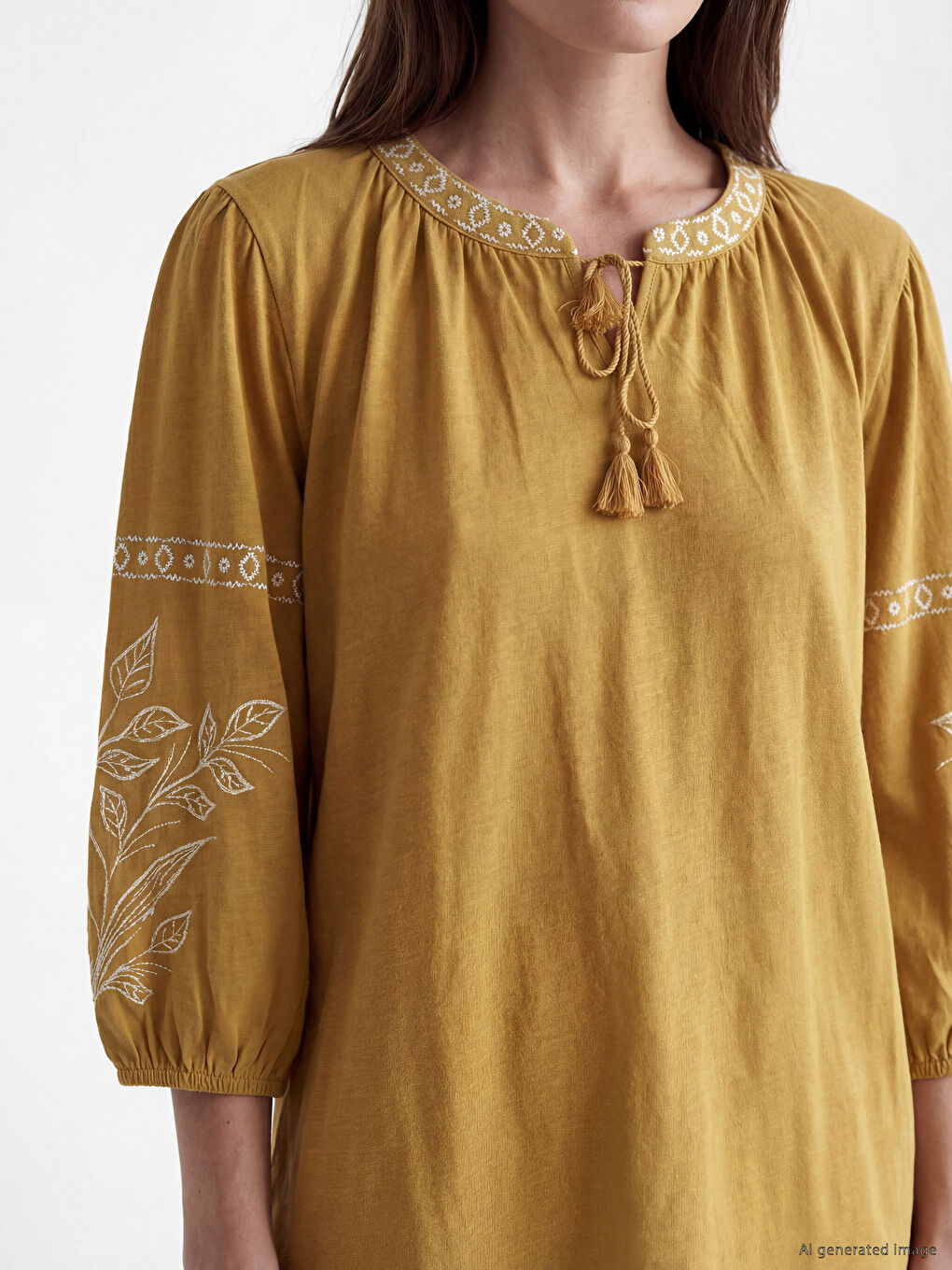 Blouse Brodée à Col Lavallière-2