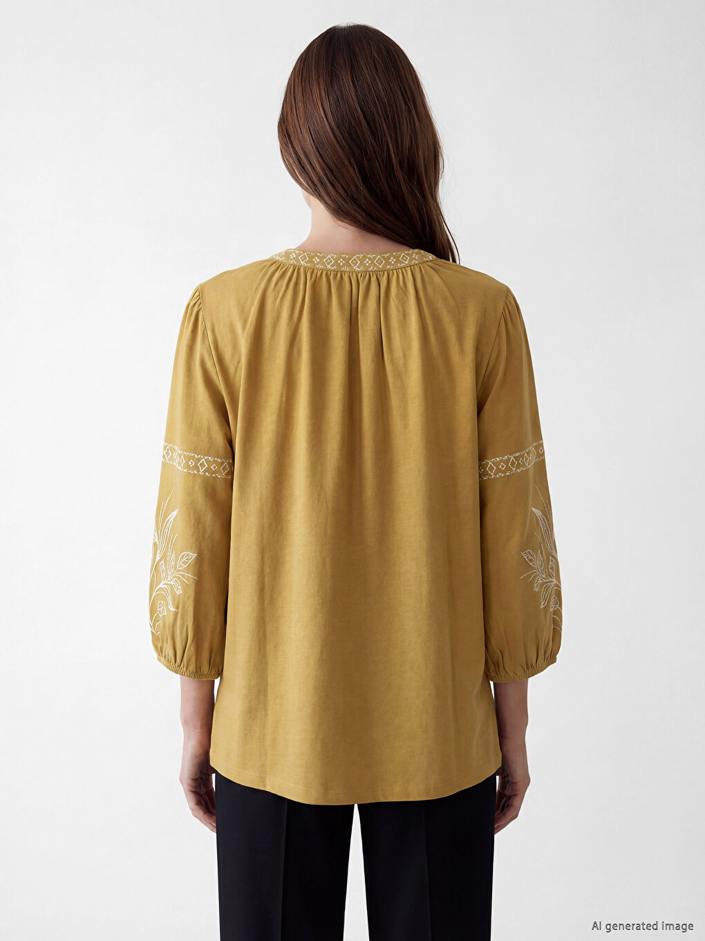 Blouse Brodée à Col Lavallière-3