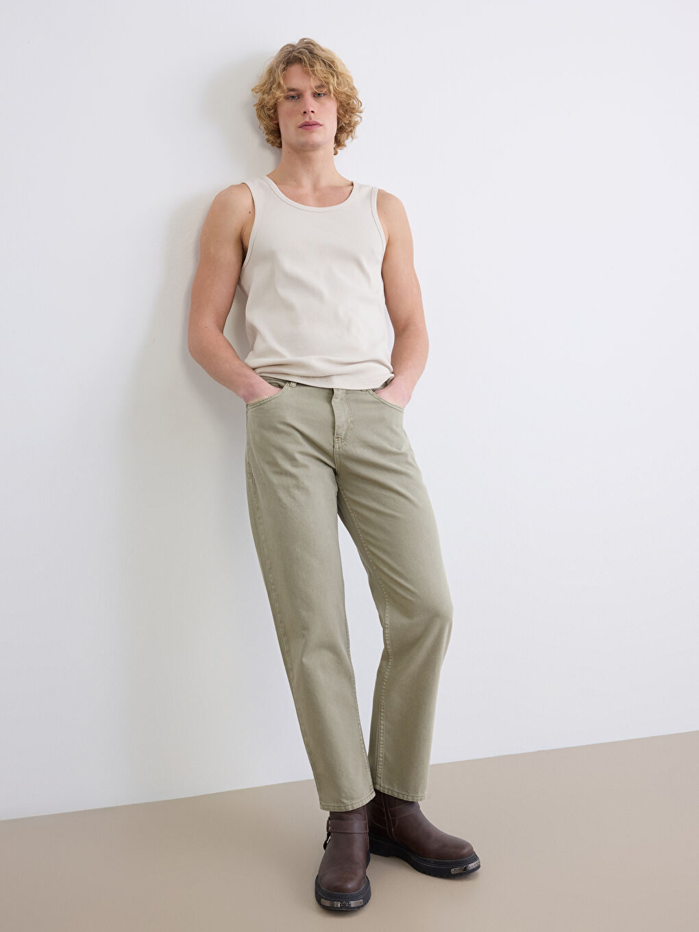 Yeşil Baggy Fit Erkek Jean Pantolon