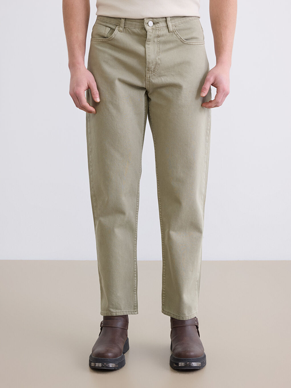 Yeşil Baggy Fit Erkek Jean Pantolon-1