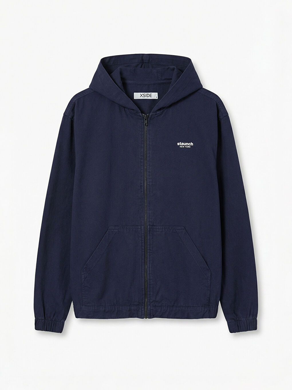 Lacivert Loose Fit Kapüşonlu NYC Baskılı Erkek Jean Ceket-4