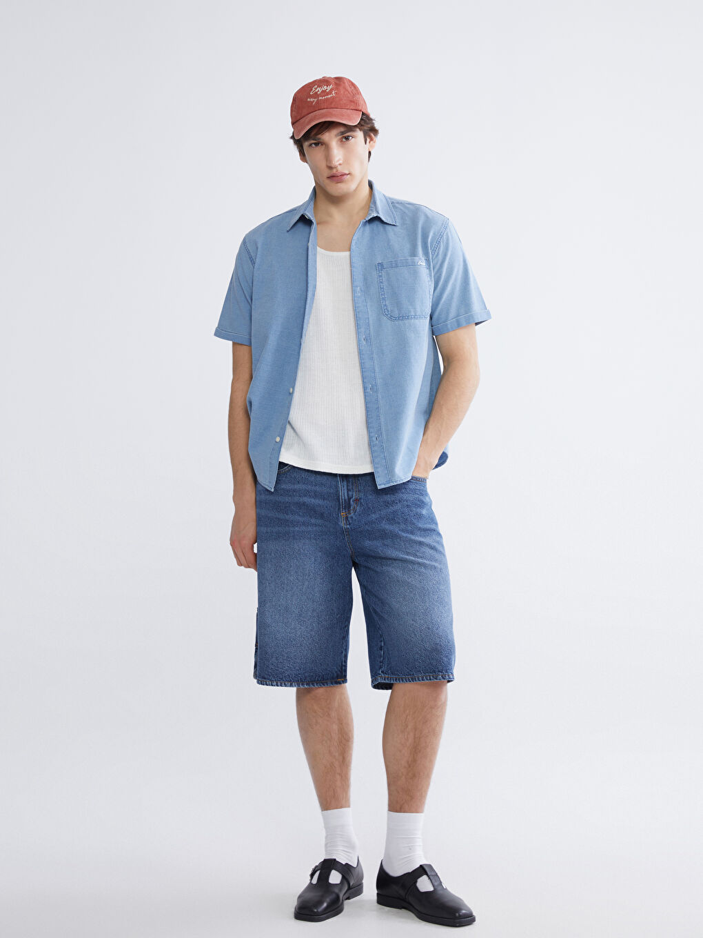 İndigo Loose Fit Erkek Jean Gömlek-1