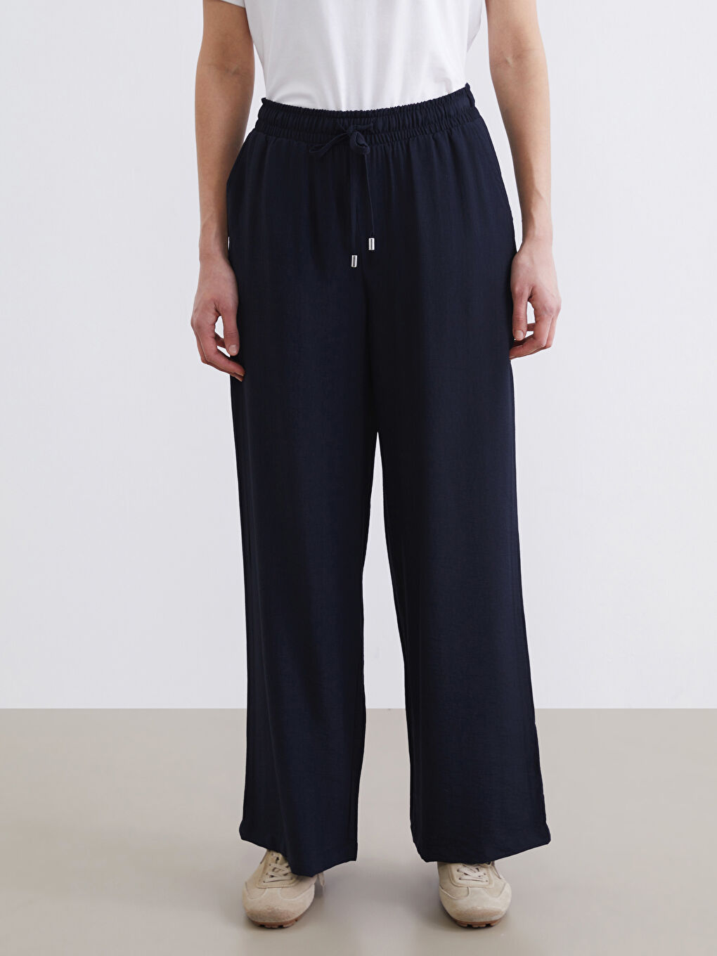 Textured Women's Trousers with Elastic Waistband-1