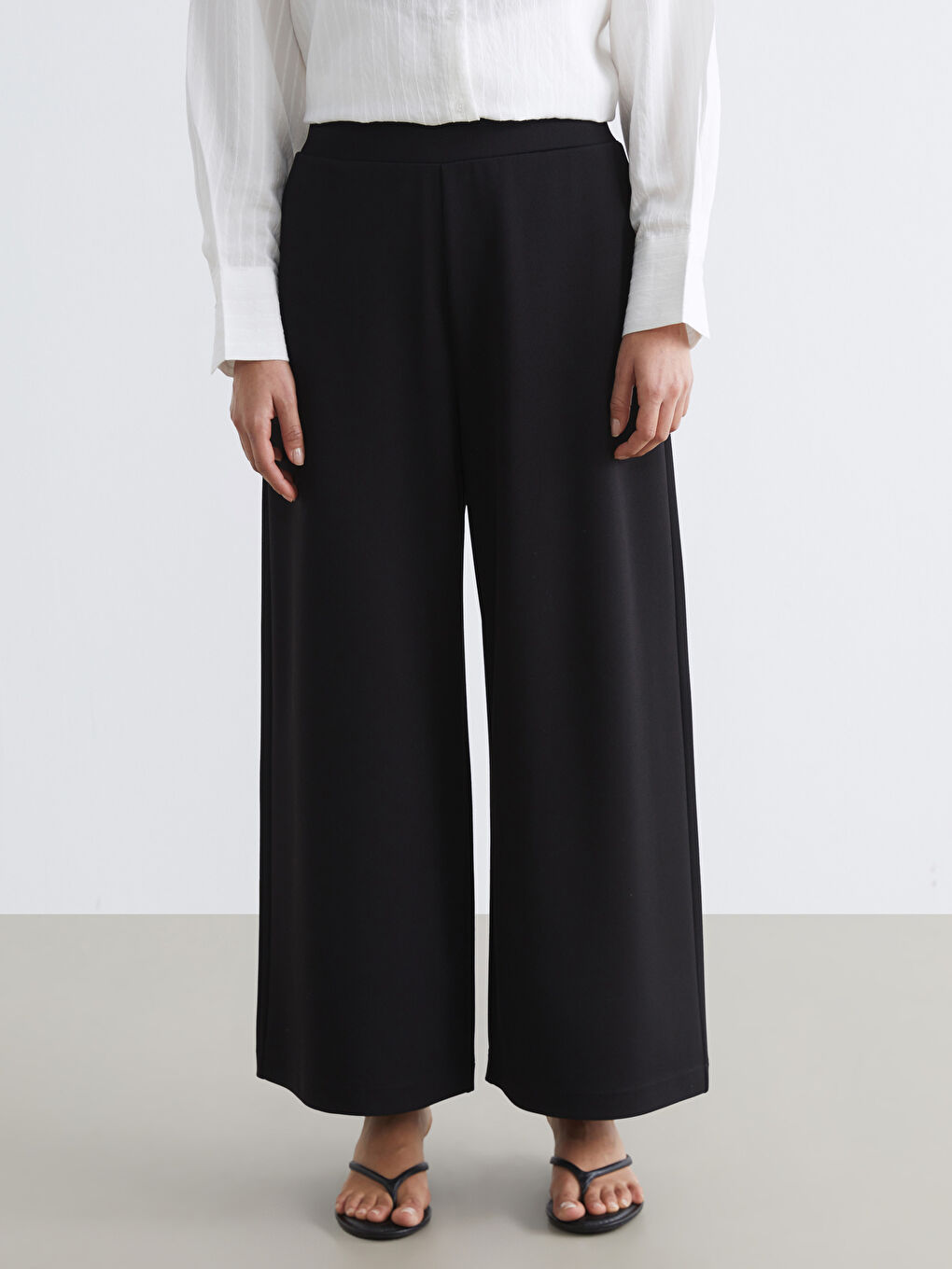 Elasticated Waist Wide Leg Women's Trousers-1