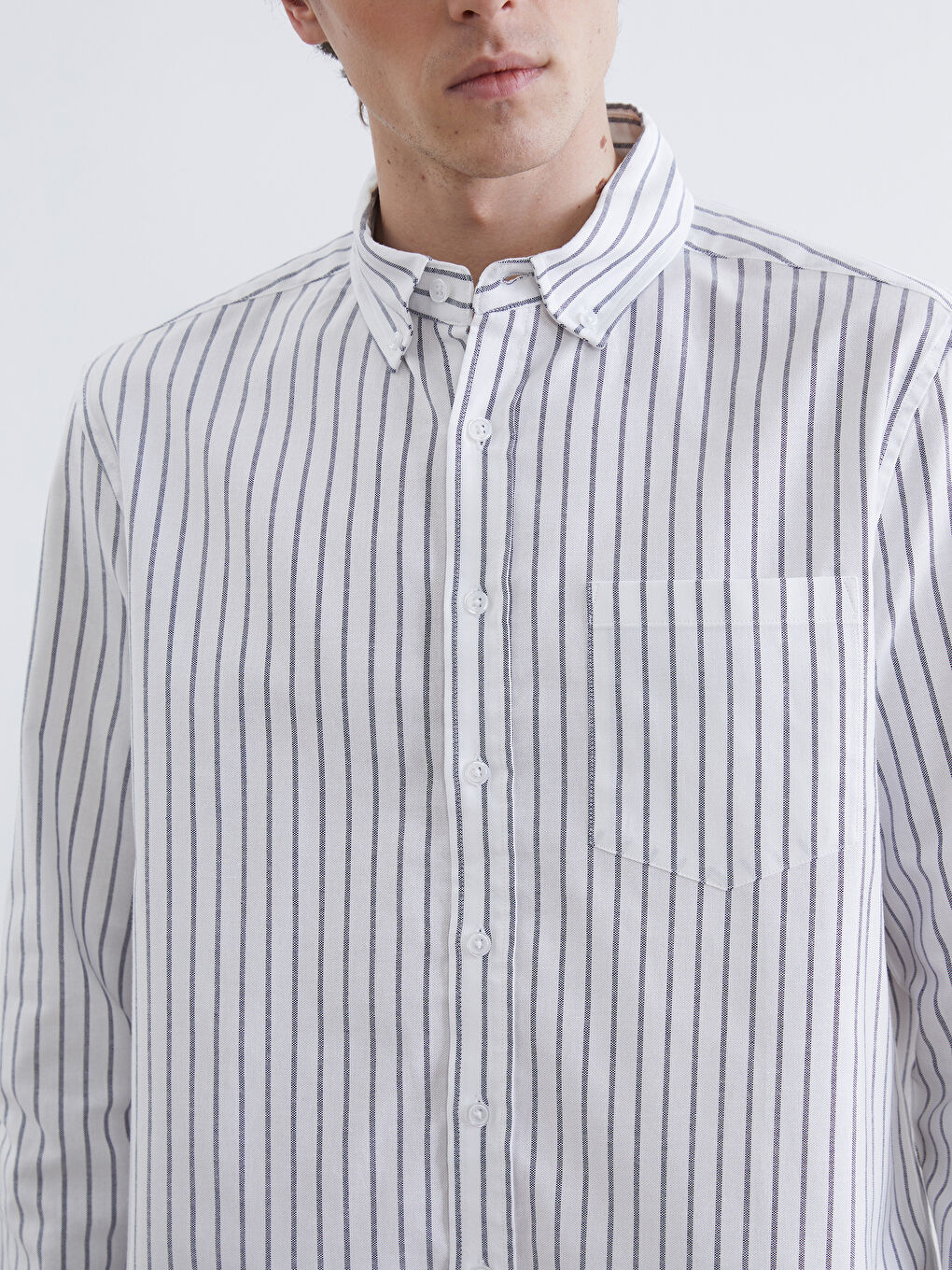 Ekru Regular Fit Çizgili Oxford Erkek Gömlek-2