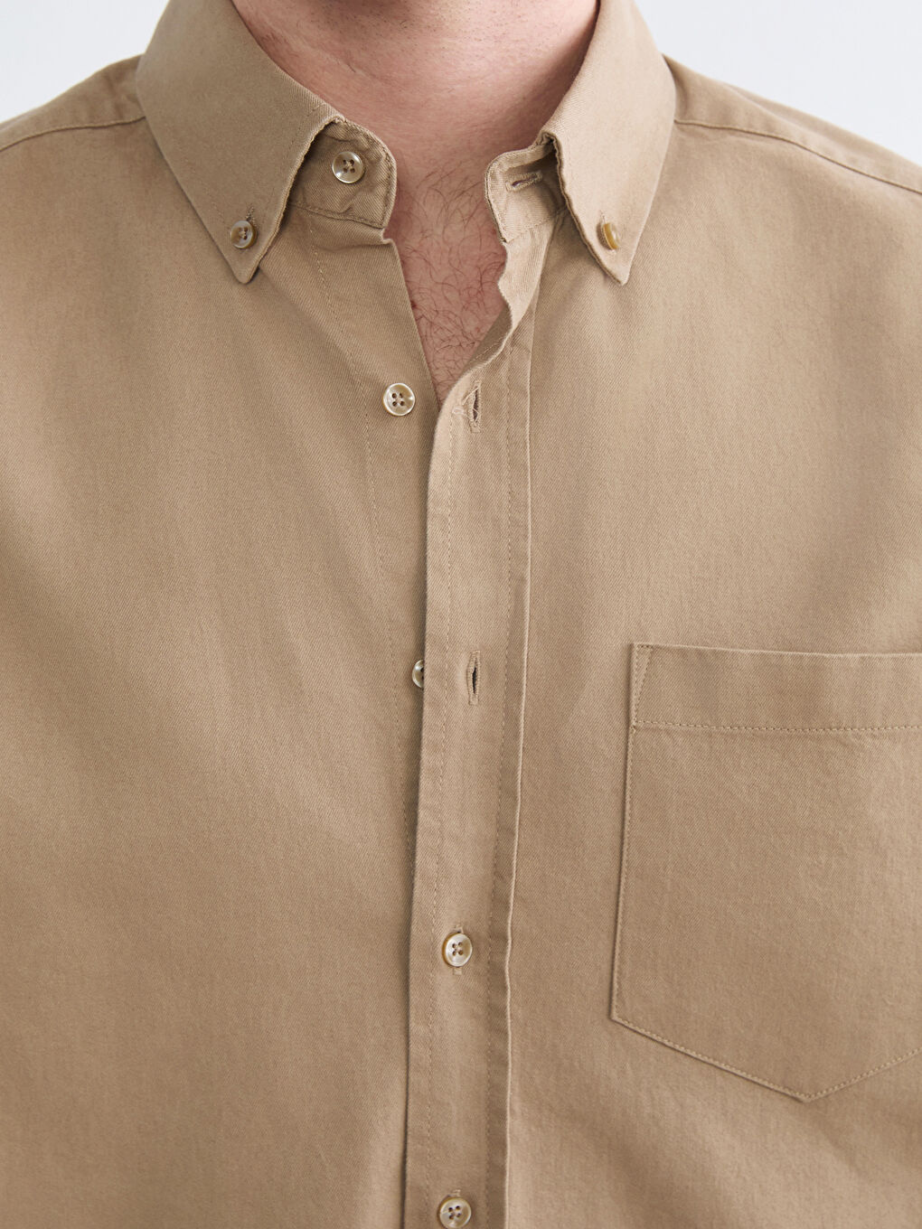Bej Regular Fit Gabardin Erkek Gömlek-2