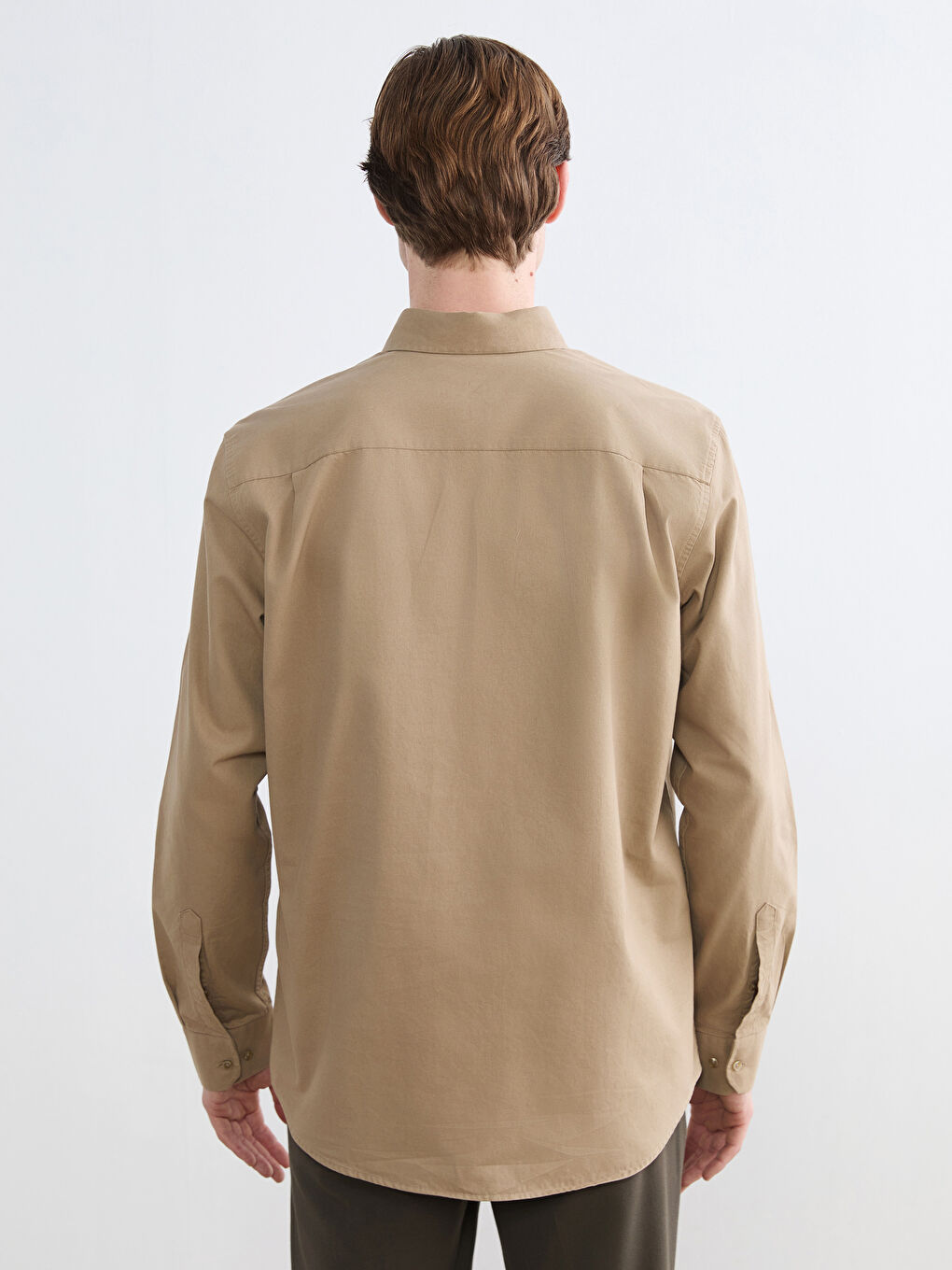 Bej Regular Fit Gabardin Erkek Gömlek-3