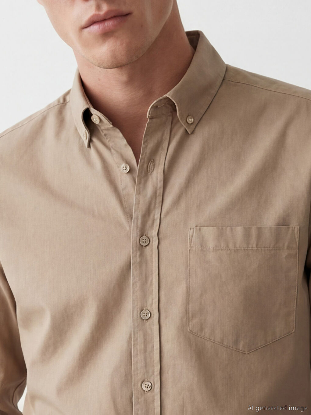 Bej Regular Fit Gabardin Erkek Gömlek-6