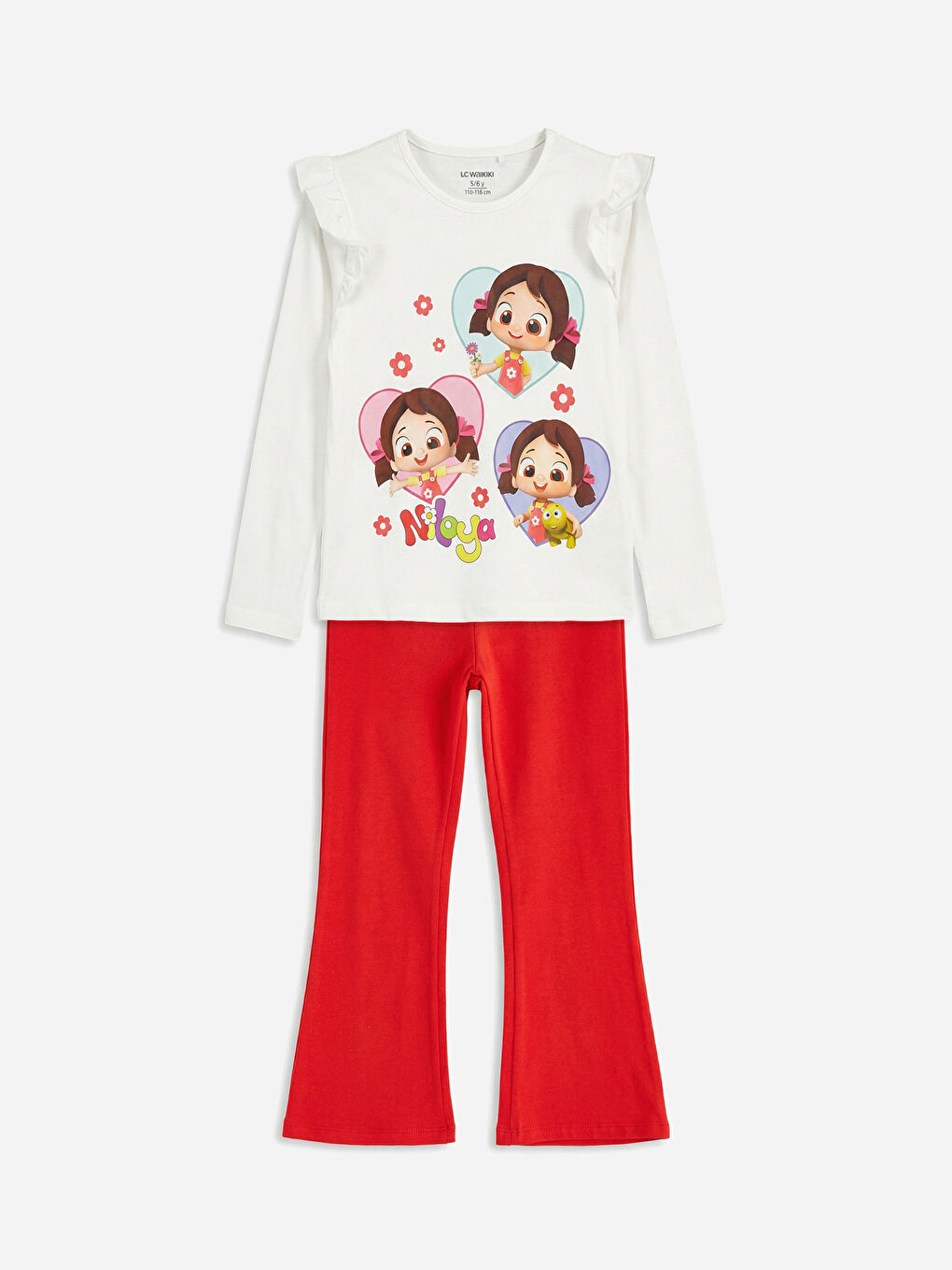 Ekru Niloya Baskılı Kız Çocuk Bluz ve Tayt