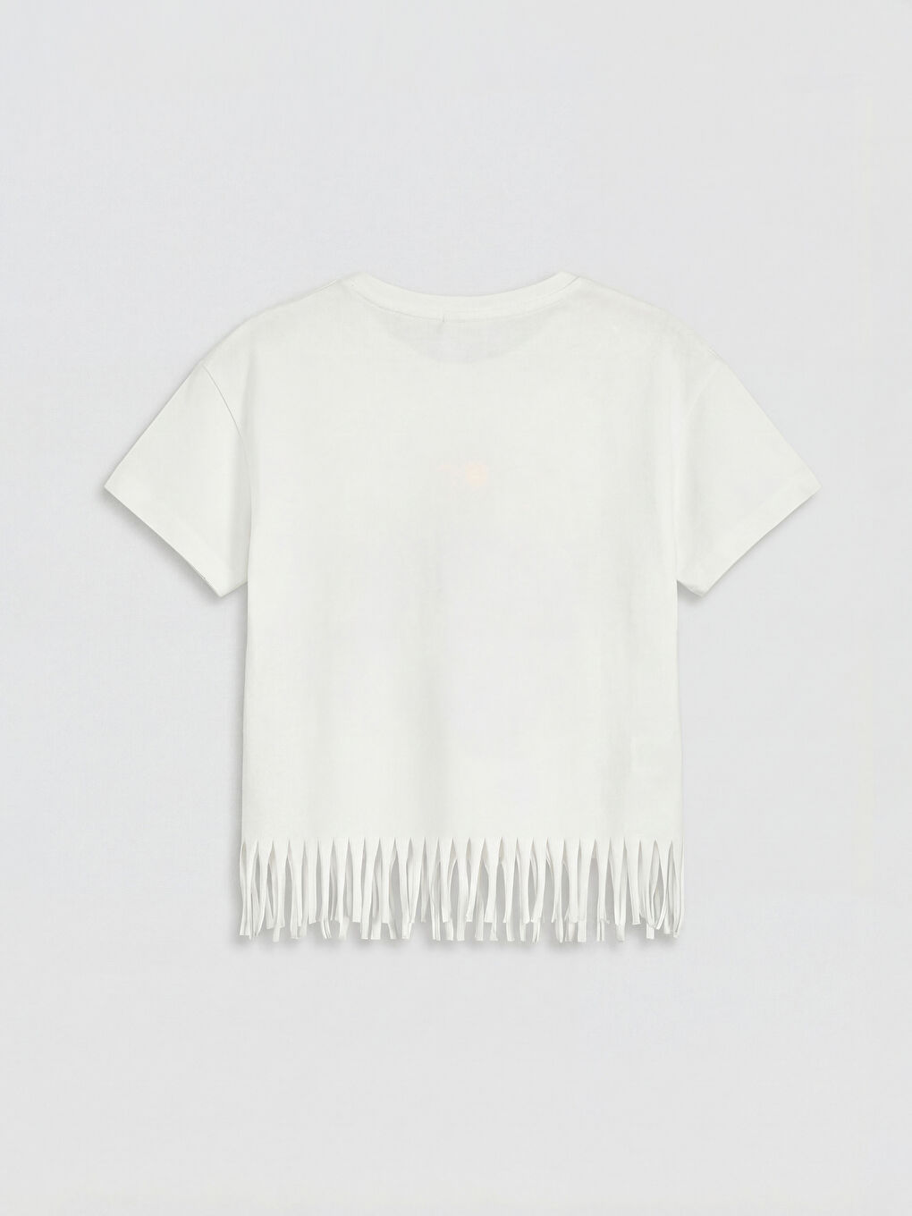 Ekru Lilo & Stitch Baskılı Püsküllü Kız Çocuk Tişört-1