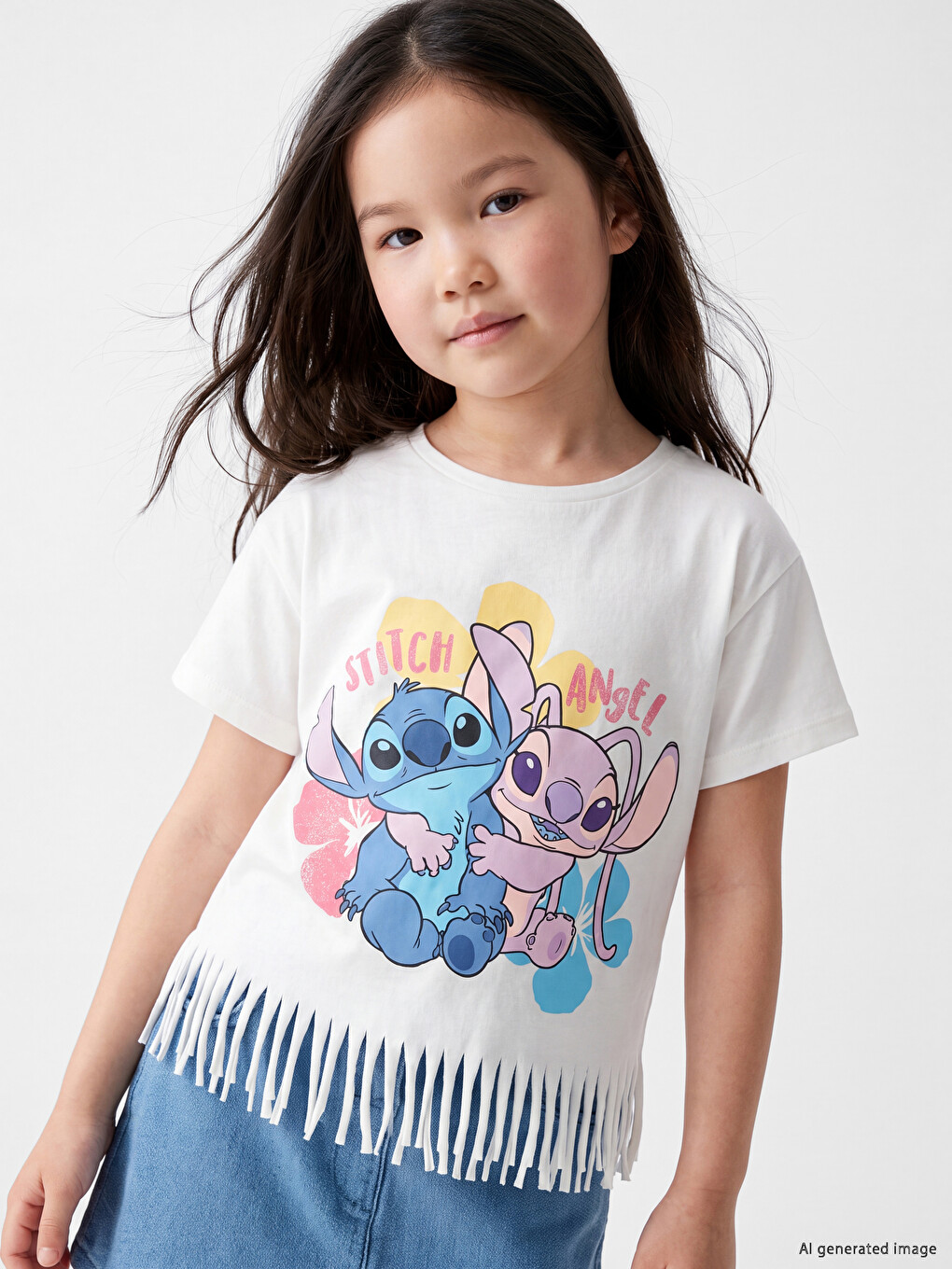 Lilo & Stitch Printed Tasseled Girls' T-shirt-1