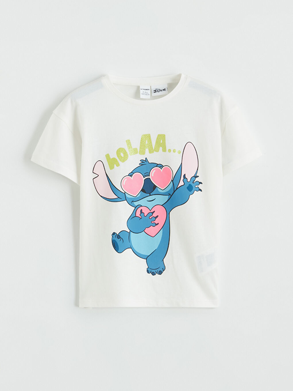 Beyaz Lilo ve Stitch Baskılı Kız Çocuk Tişört