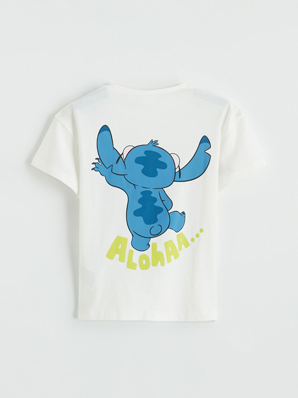 Beyaz Lilo ve Stitch Baskılı Kız Çocuk Tişört-1