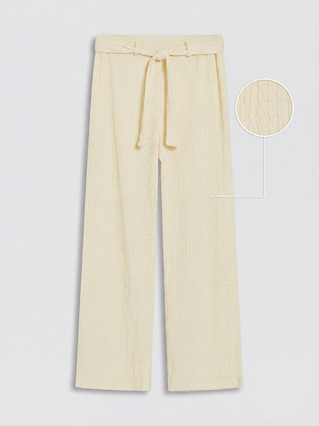 Ekru Geniş Paça Kız Çocuk Dokulu Pantolon
