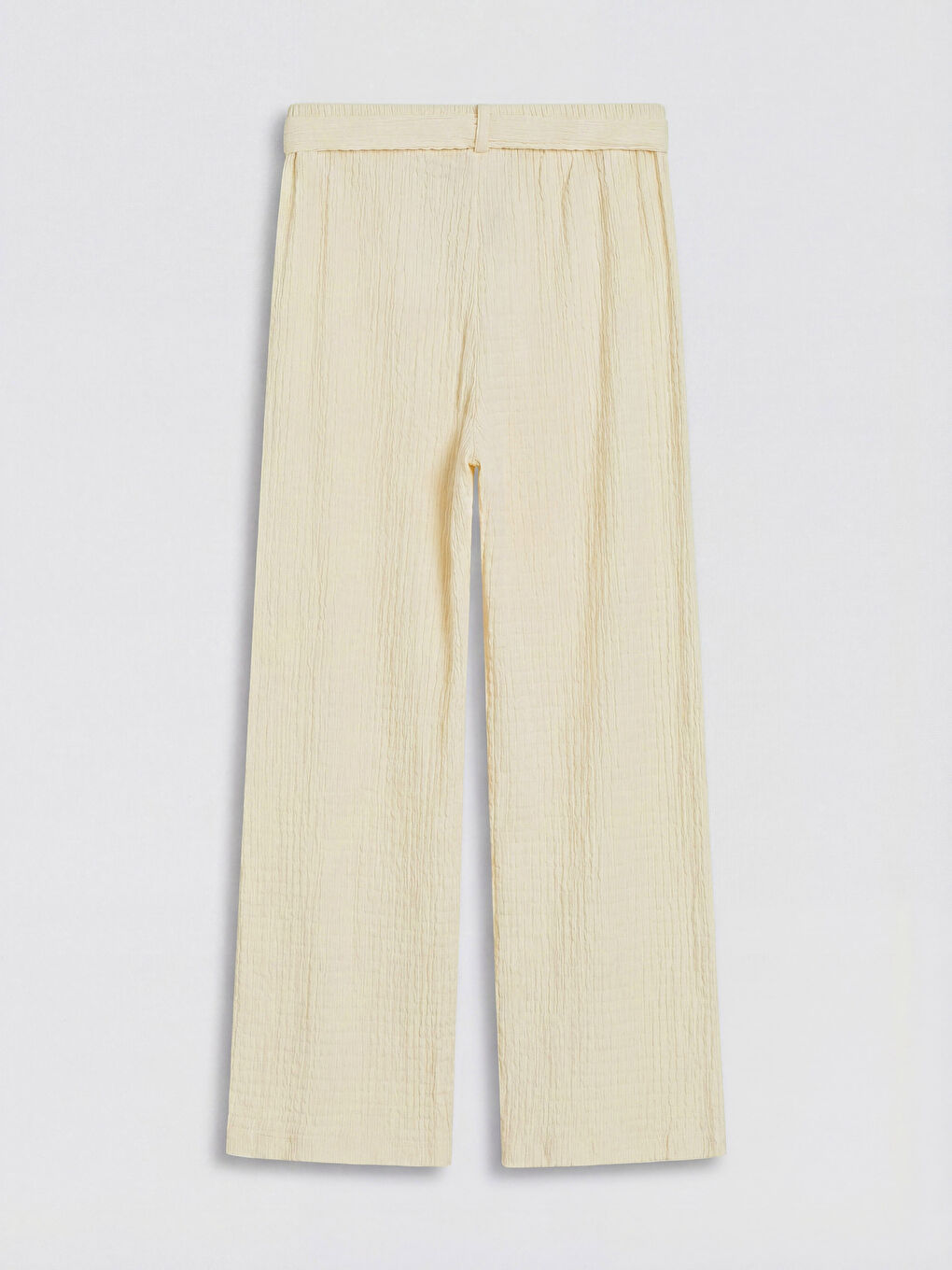 Ekru Geniş Paça Kız Çocuk Dokulu Pantolon-1