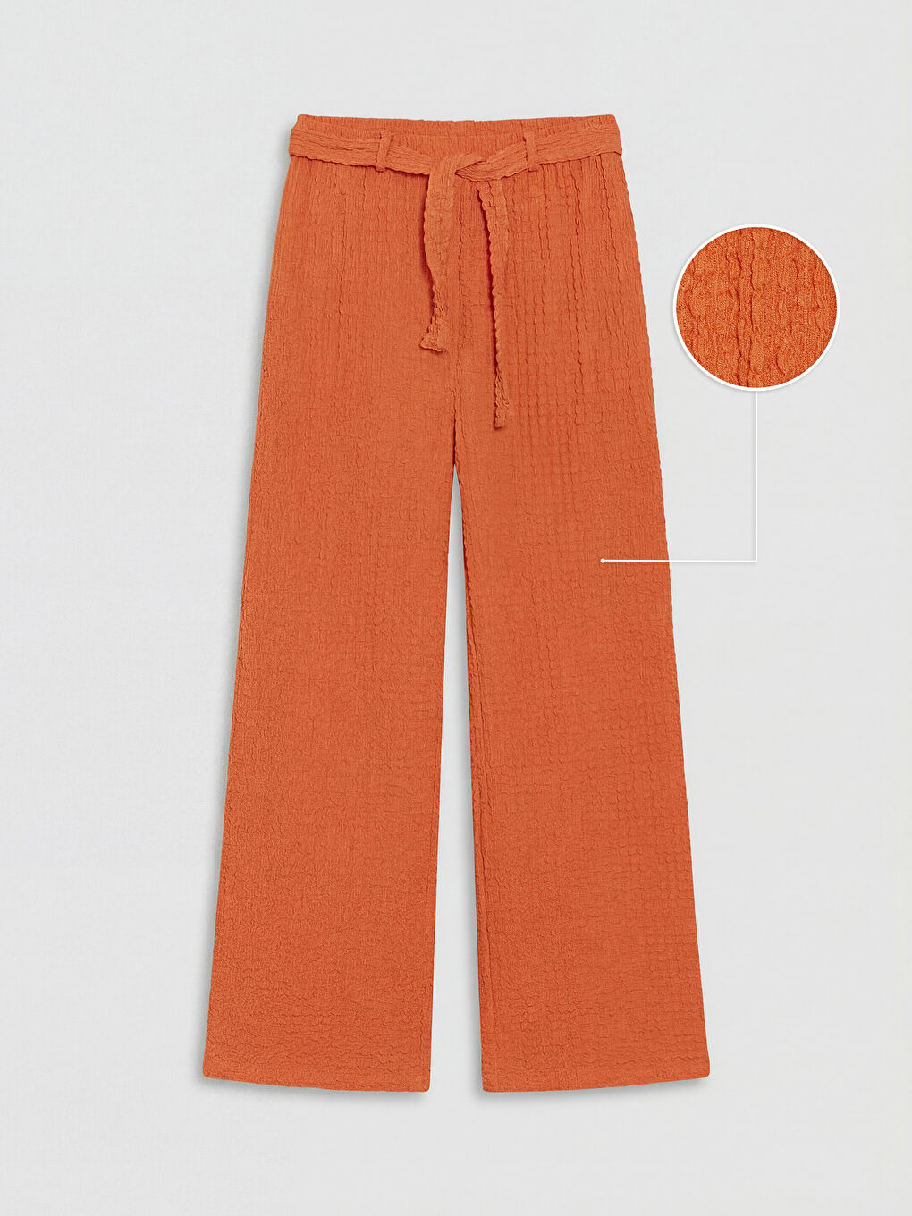 Turuncu Geniş Paça Kız Çocuk Dokulu Pantolon