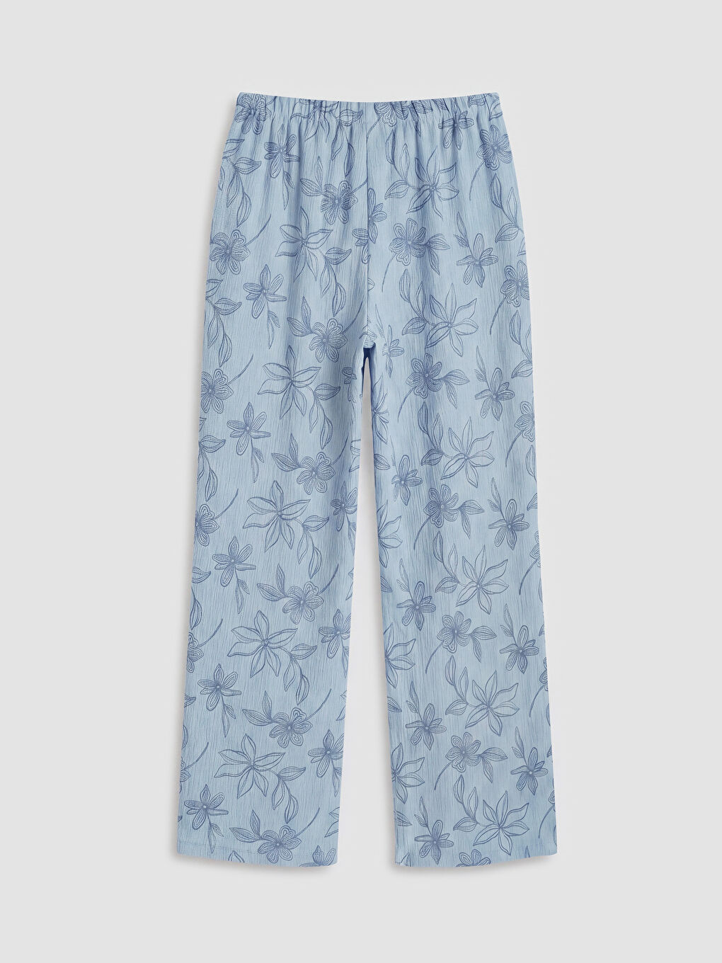 Mavi Çiçek Desenli Geniş Paça Kız Çocuk Pantolon-1