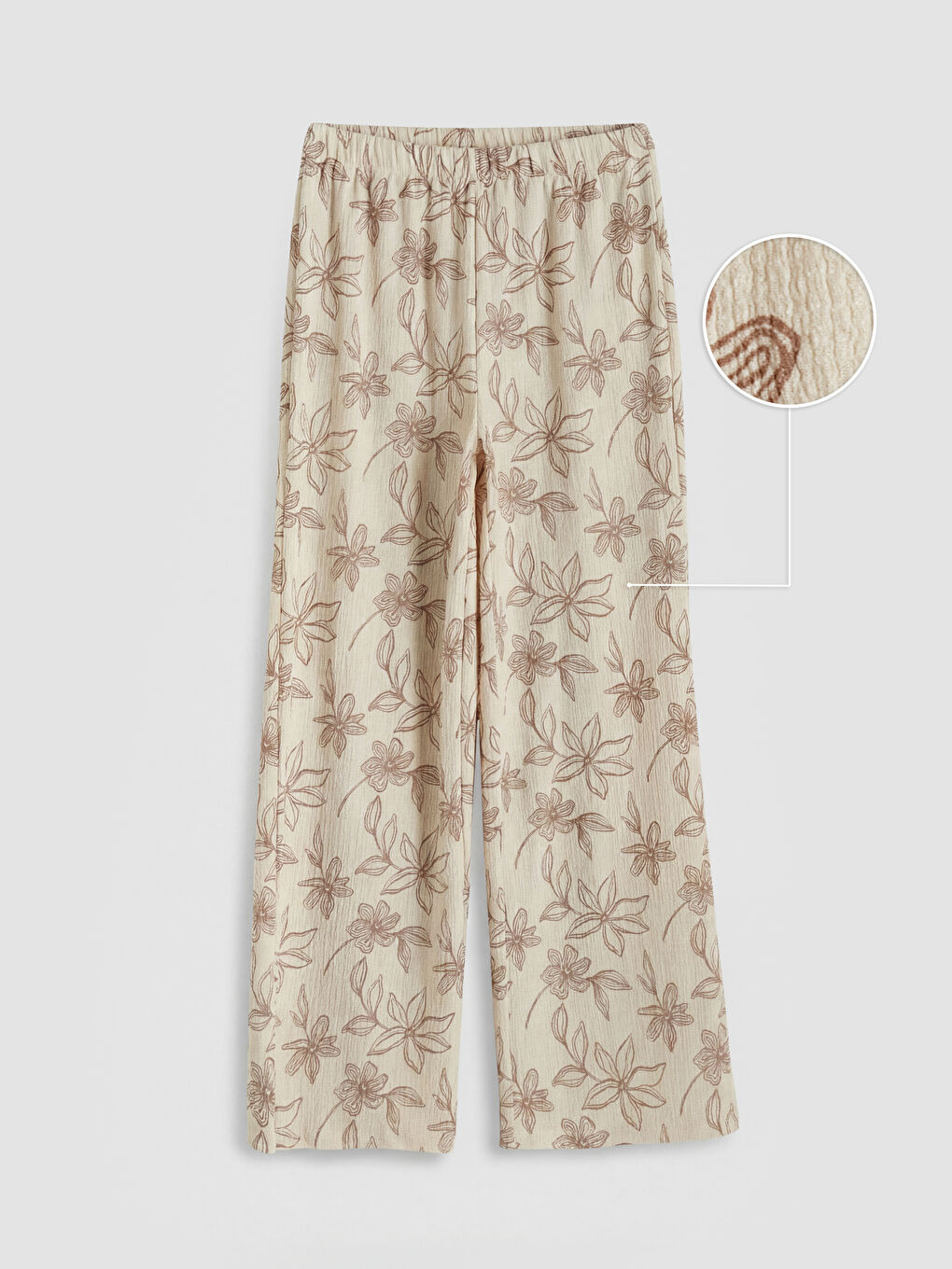 Ekru Çiçek Desenli Kız Çocuk Pantolon