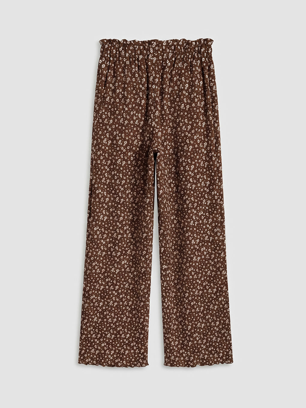 Kahverengi Çiçek Baskılı Geniş Paça Kız Çocuk Pantolon-1