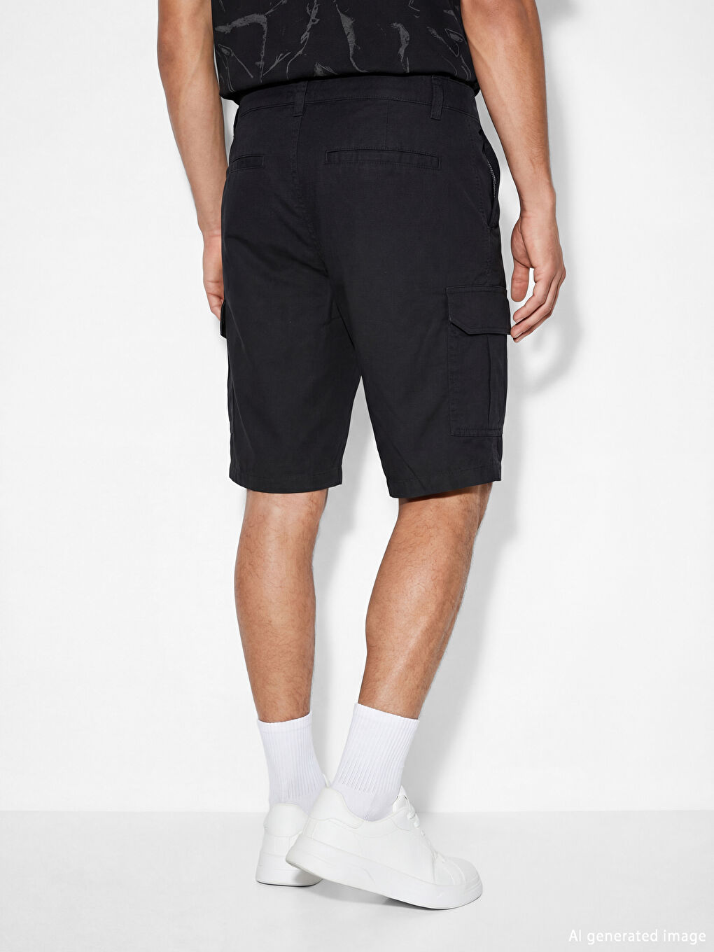 Siyah Regular Fit Gabardin Kargo Erkek Şort-2