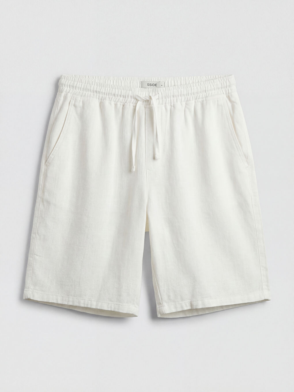 Ekru Standart Kalıp Keten Görünümlü Erkek Şort