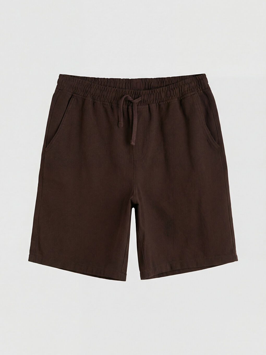 Kahverengi Standart Kalıp Keten Görünümlü Erkek Şort