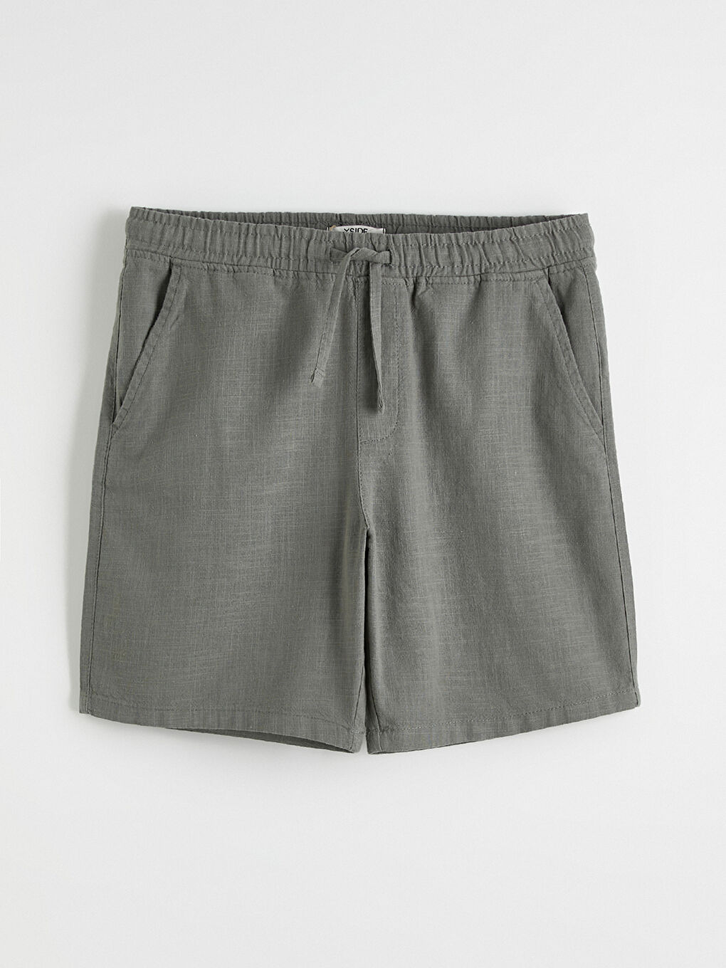 Haki Standart Kalıp Keten Görünümlü Erkek Şort-4