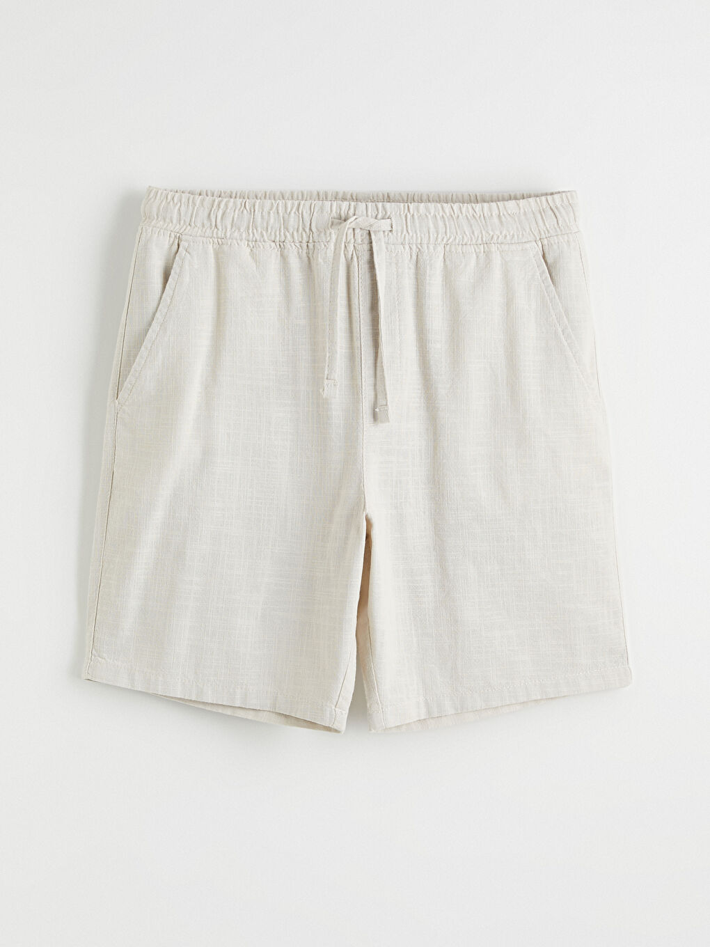 Bej Standart Kalıp Keten Görünümlü Erkek Şort-4