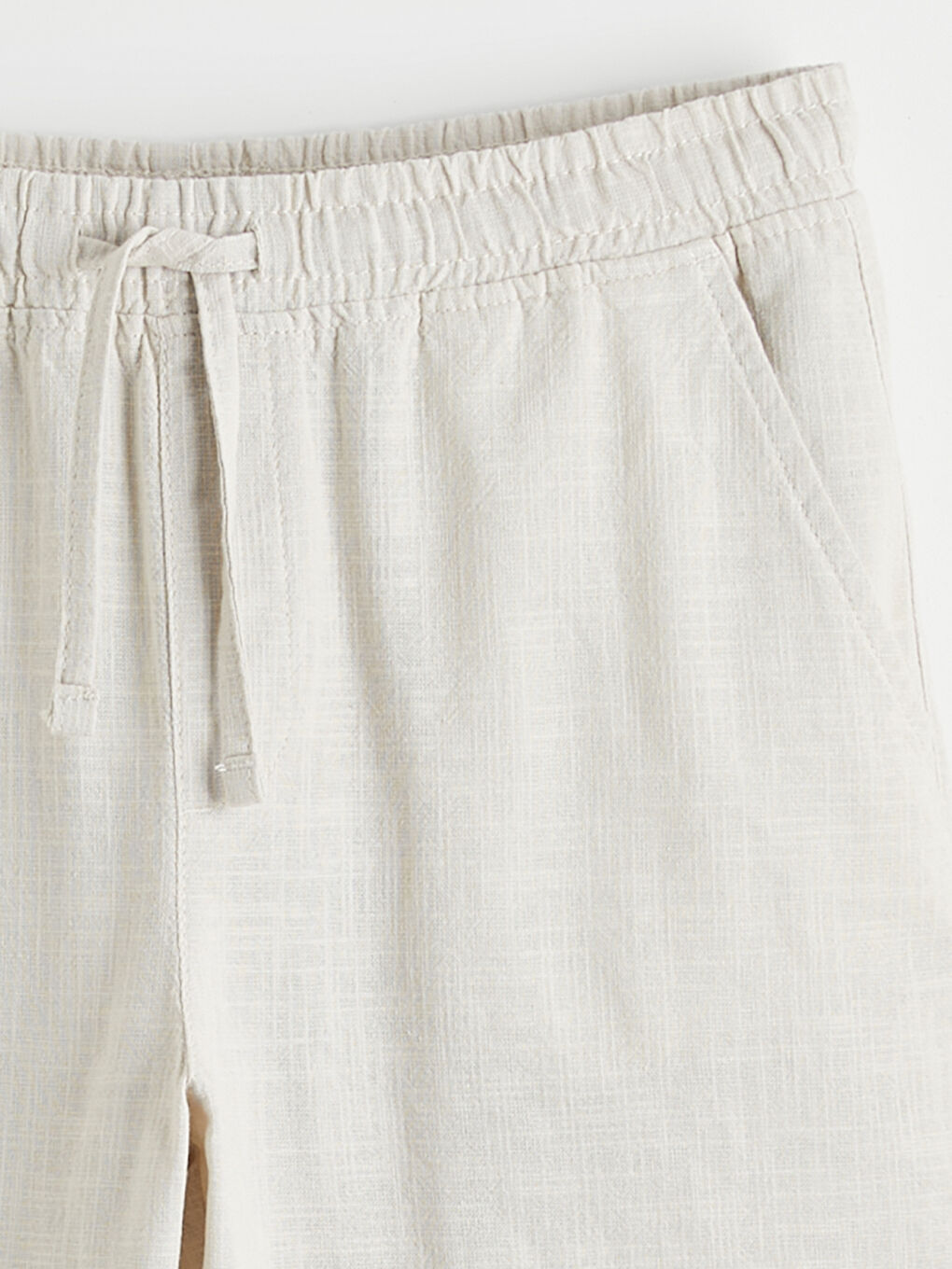 Bej Standart Kalıp Keten Görünümlü Erkek Şort-5