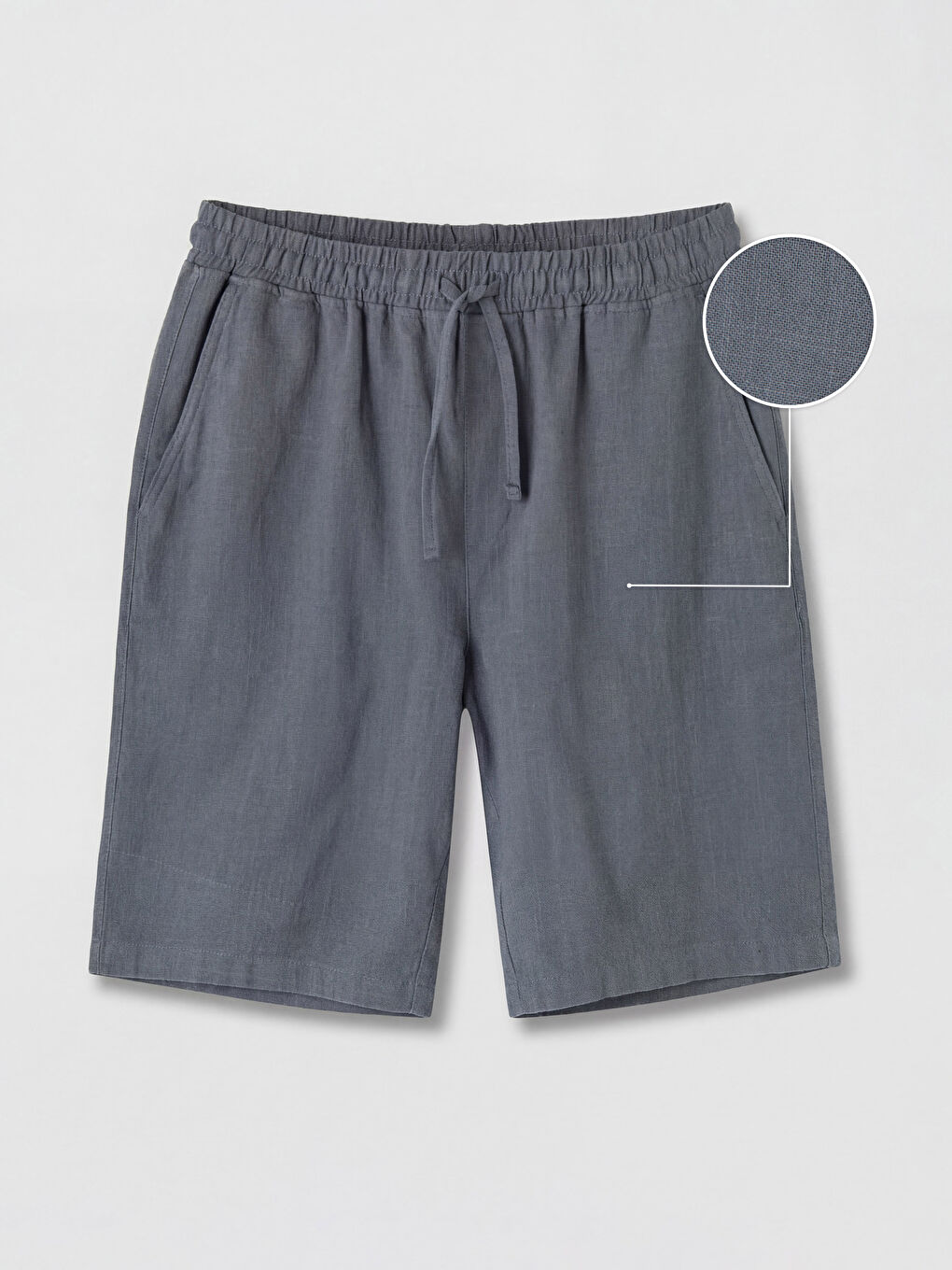 Gri Standart Kalıp Keten Görünümlü Erkek Şort