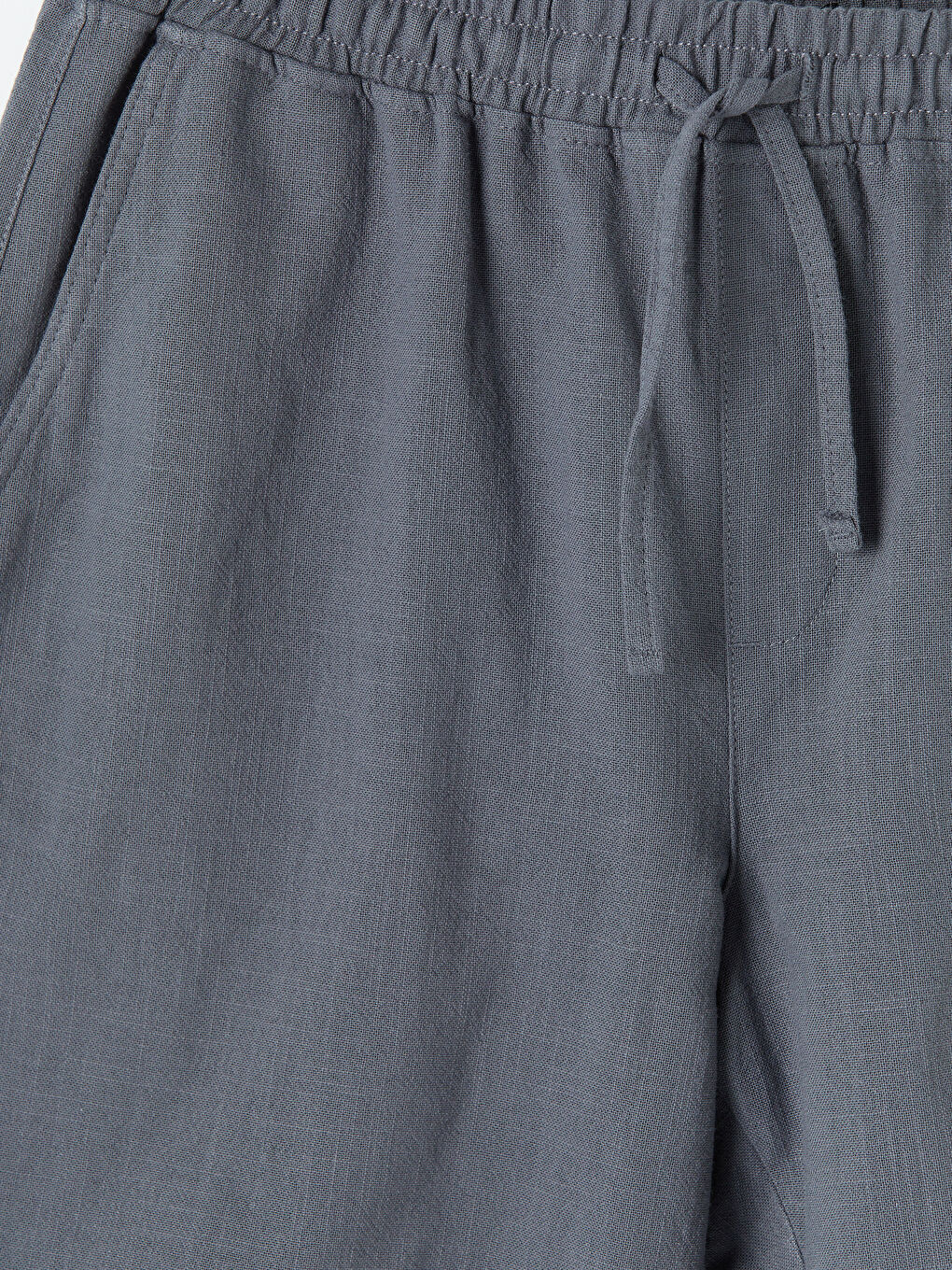 Gri Standart Kalıp Keten Görünümlü Erkek Şort-2