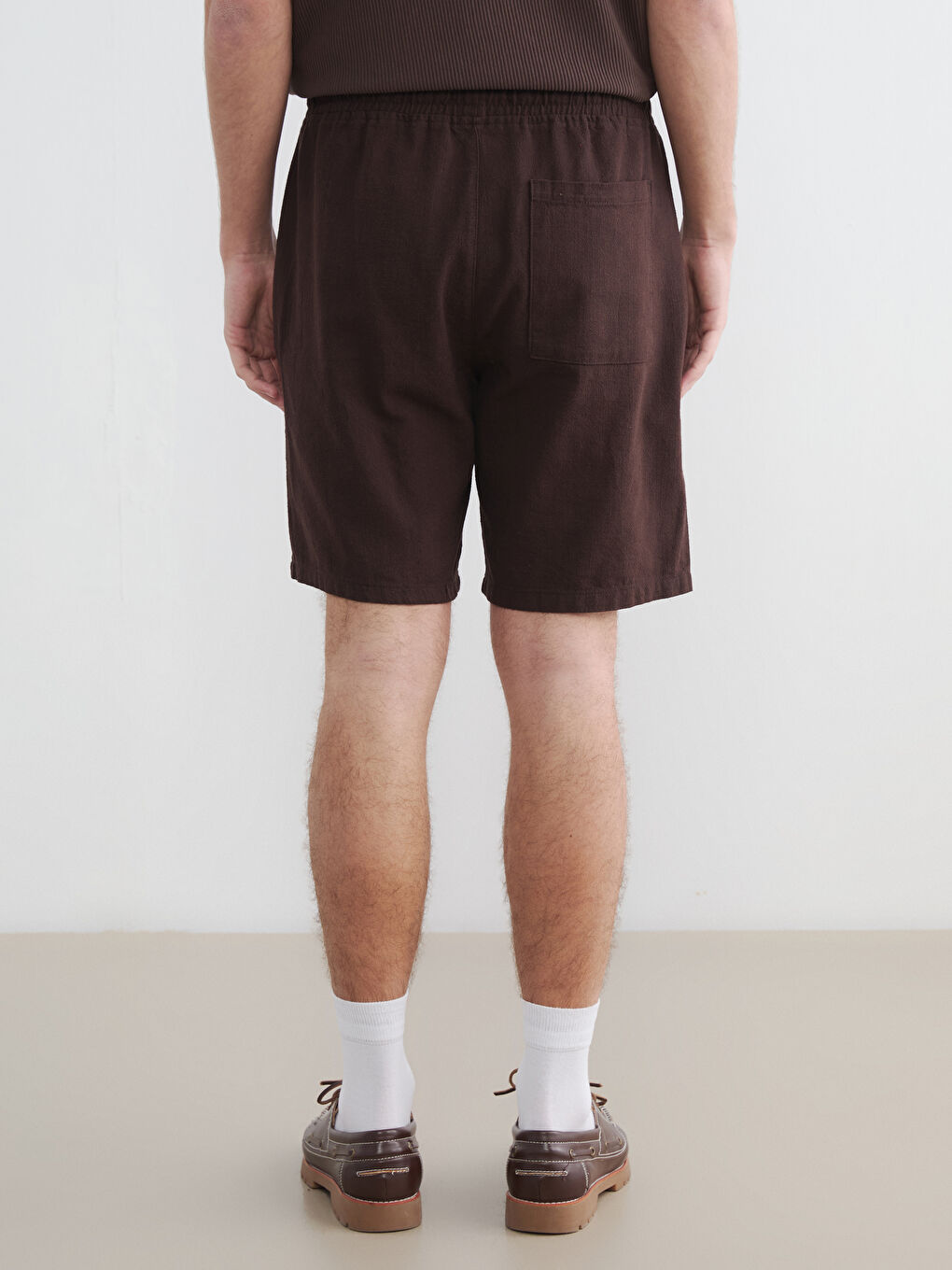 Kahverengi Standart Kalıp Keten Görünümlü Erkek Şort-3
