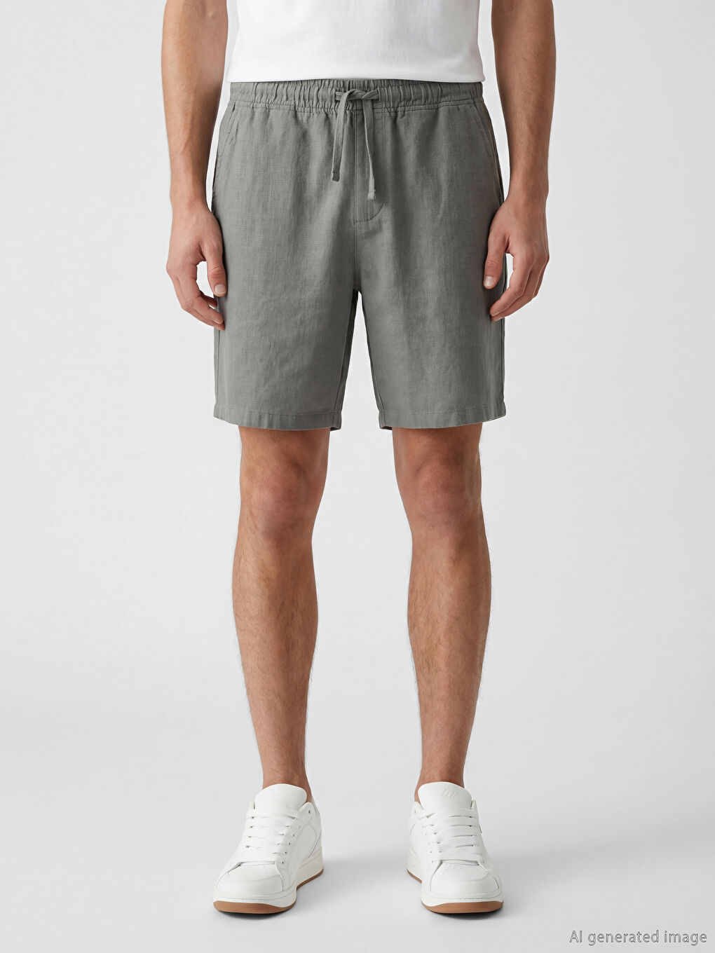 Haki Standart Kalıp Keten Görünümlü Erkek Şort-1