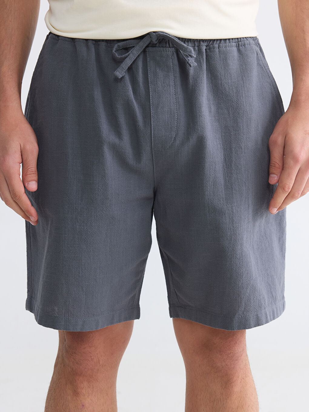 Standard Fit Linen Look Men's Shorts-2