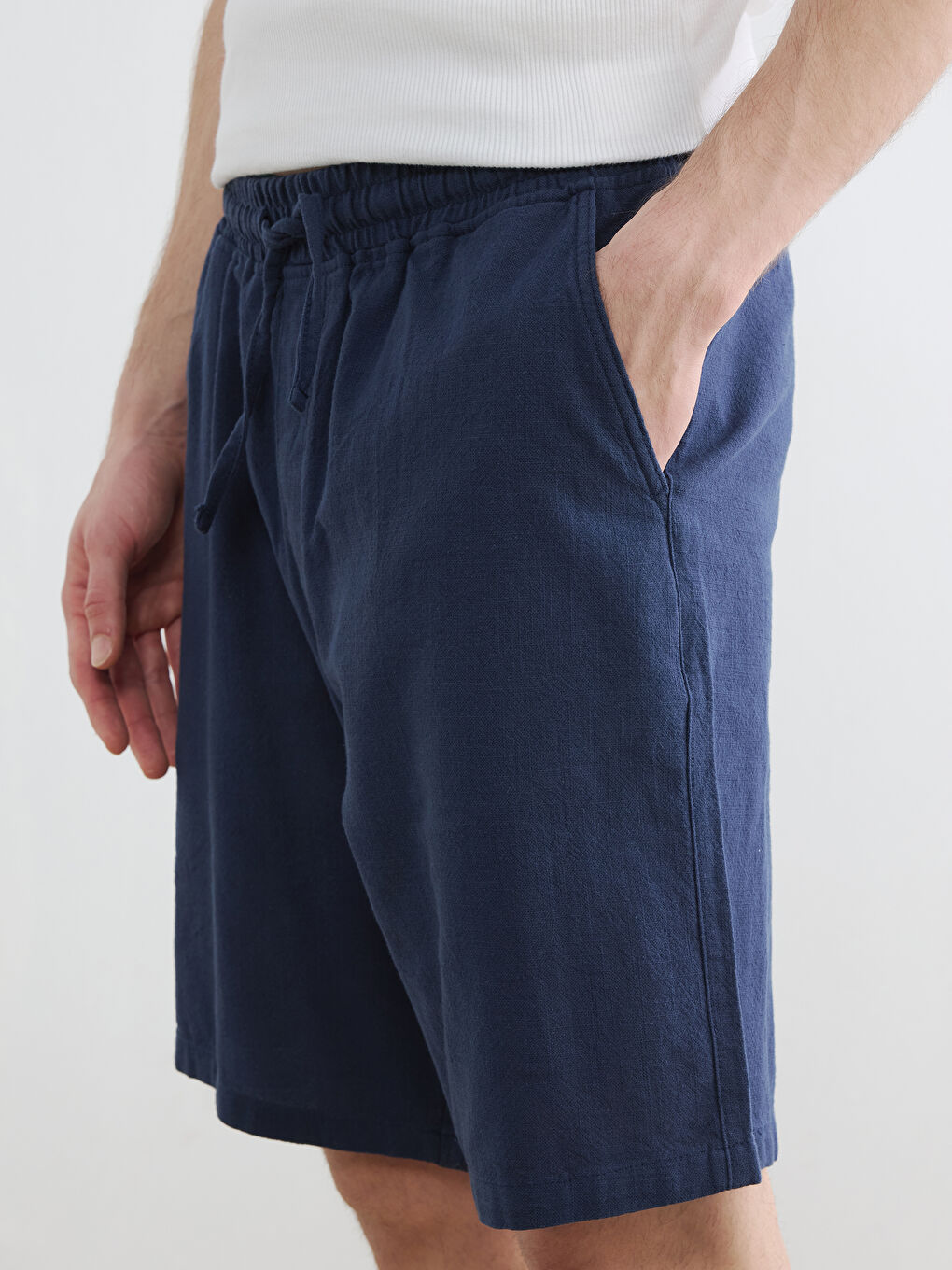 Standard Fit Linen Look Men's Shorts-2