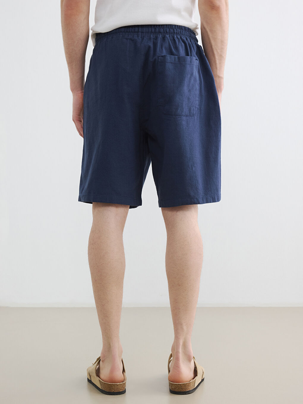 Standard Fit Linen Look Men's Shorts-3