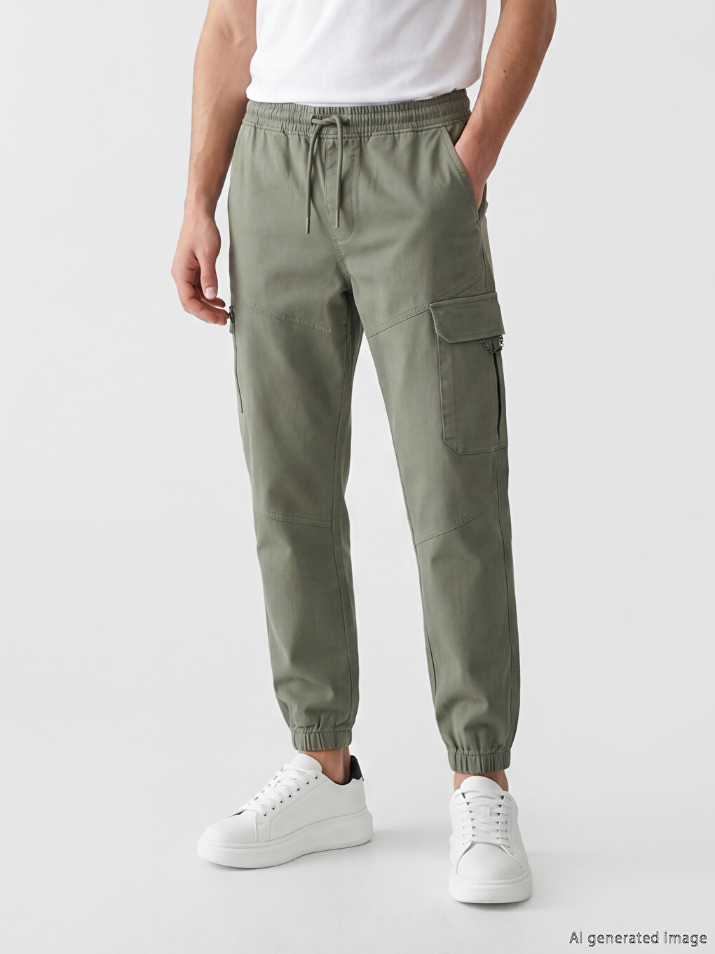 Mashkull Ngjyre Kaki Pantallona Jogger-1