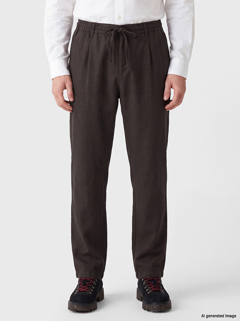 Loose Fit Linen Look Men's Trousers-1