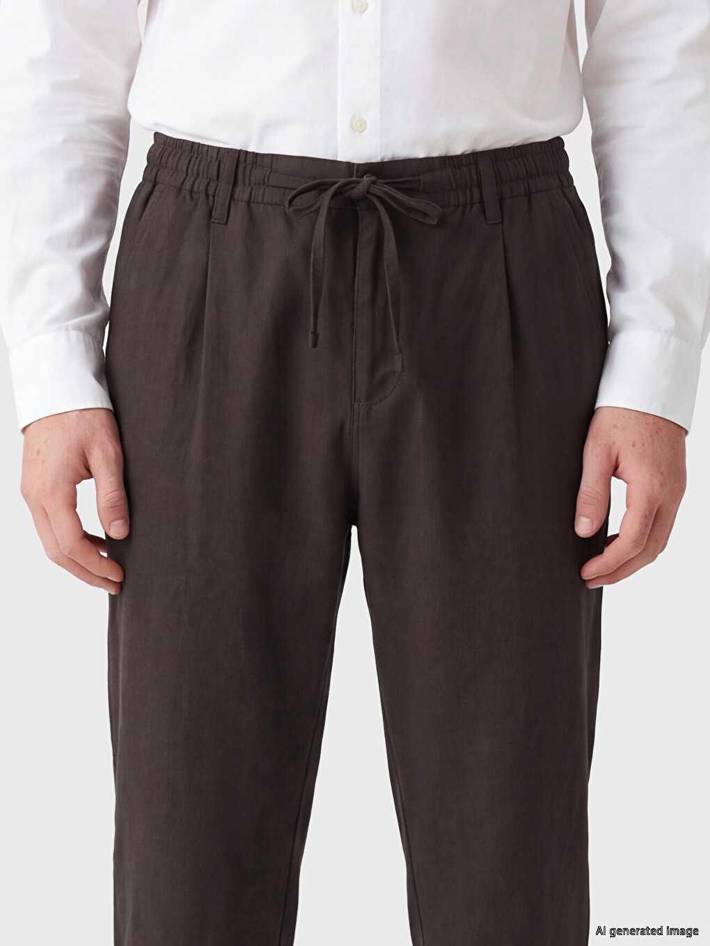 Loose Fit Linen Look Men's Trousers-2