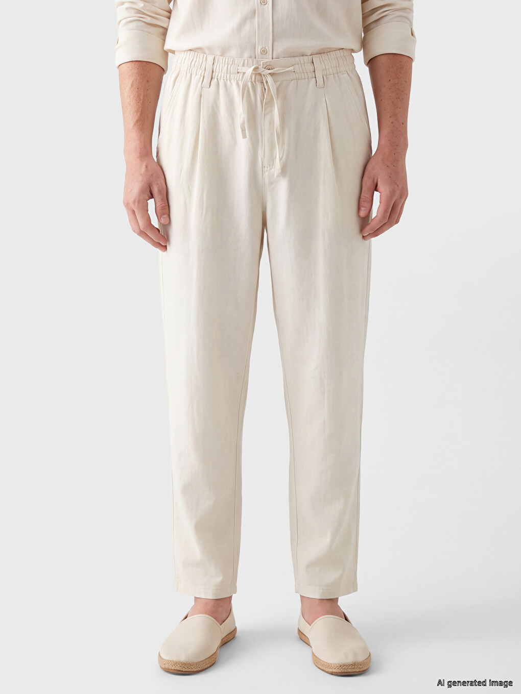 Loose Fit Linen Look Men's Trousers-1