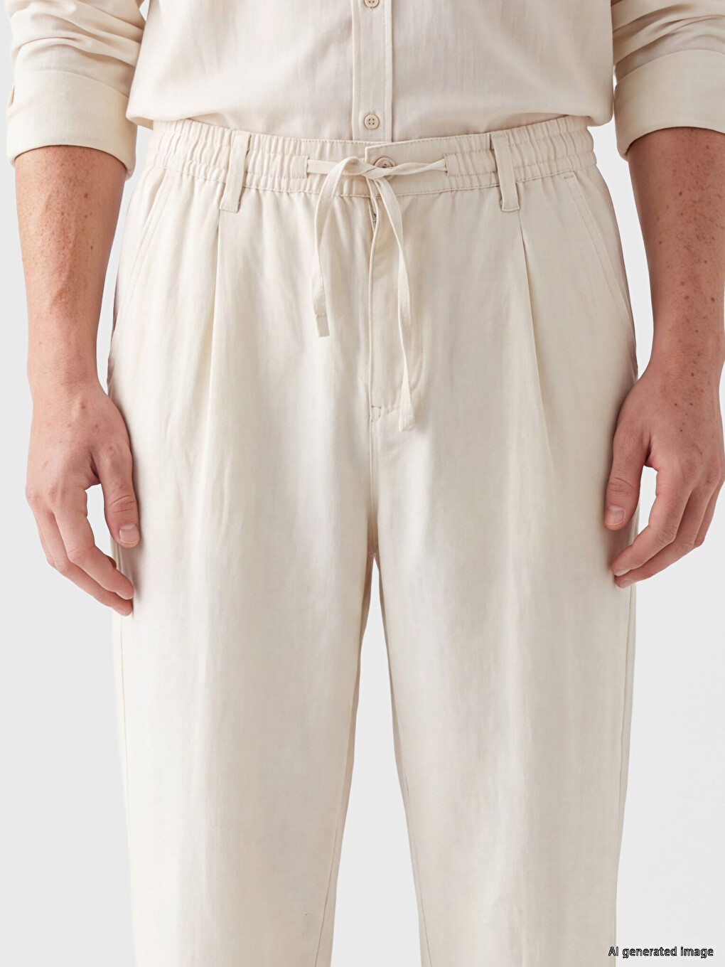 Loose Fit Linen Look Men's Trousers-2