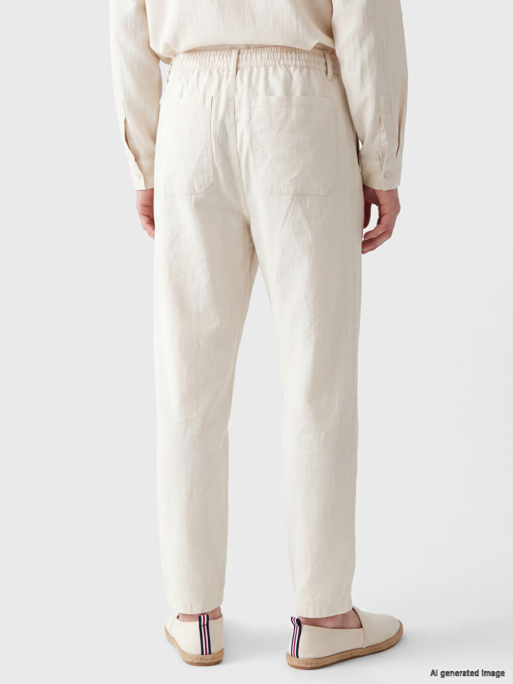 Loose Fit Linen Look Men's Trousers-3