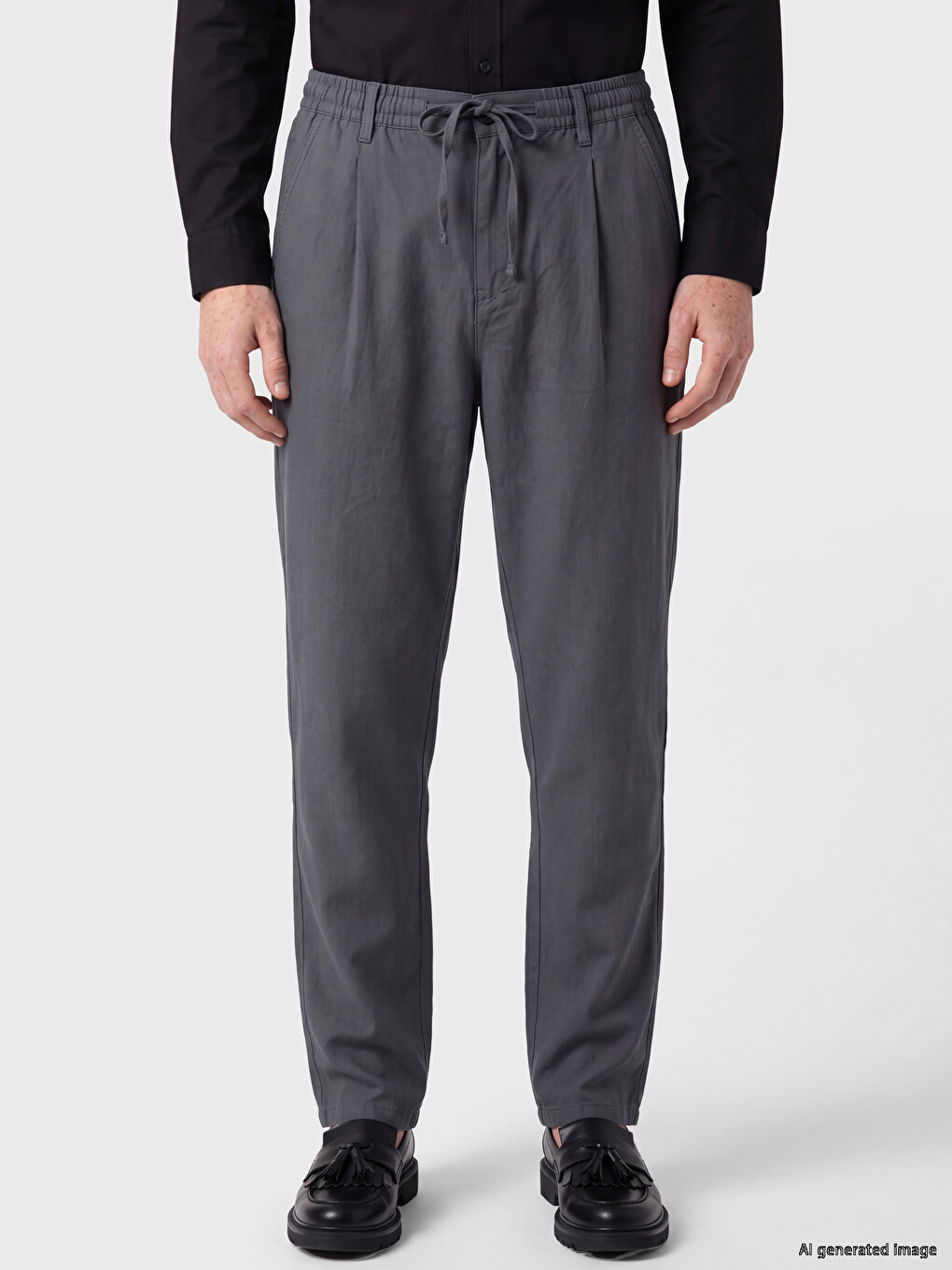 Loose Fit Linen Look Men's Trousers-1