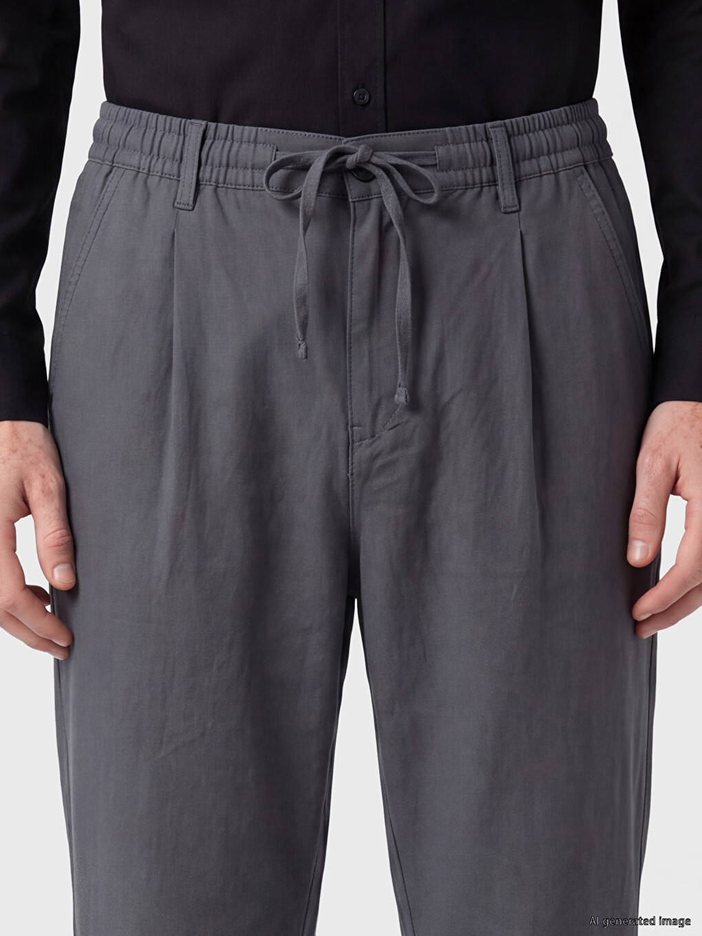 Loose Fit Linen Look Men's Trousers-2
