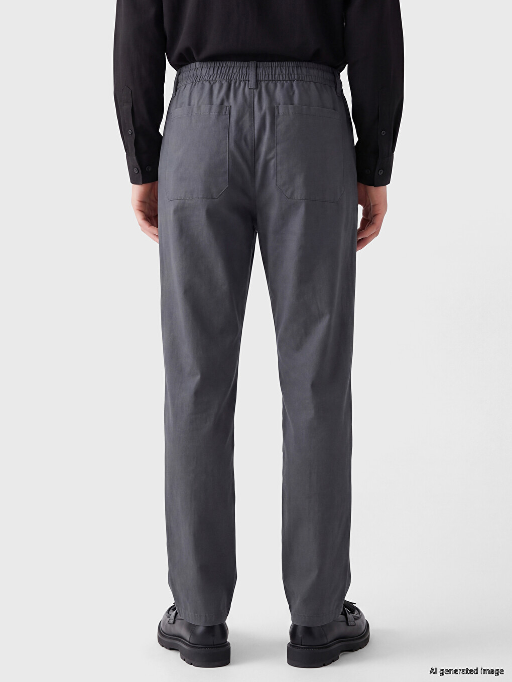 Loose Fit Linen Look Men's Trousers-3