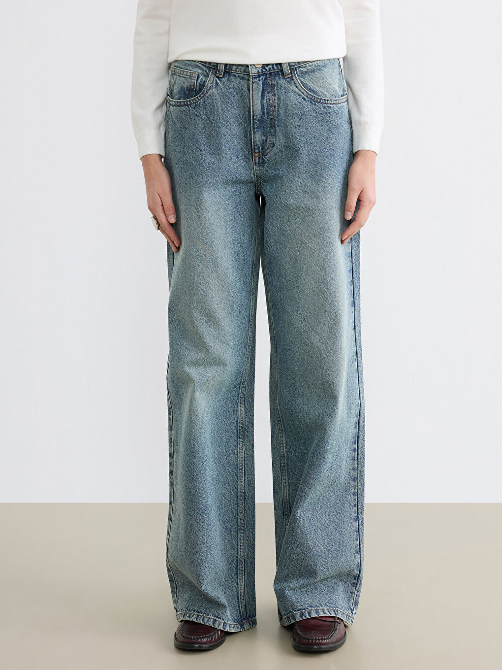 Wideleg Kadın Jean Pantolon-1