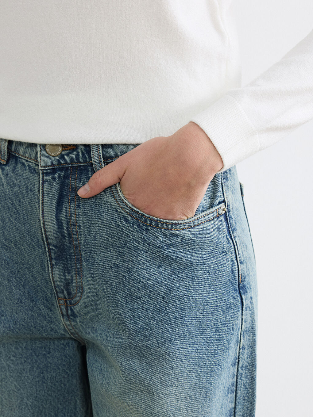 Wideleg Kadın Jean Pantolon-2