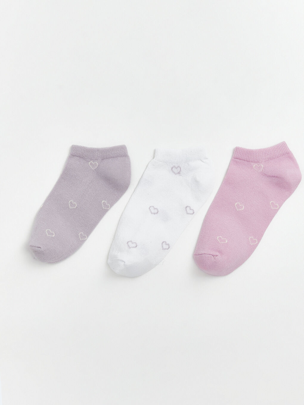 Lila Kalp Desenli Kadın Patik Çorap 3'lü