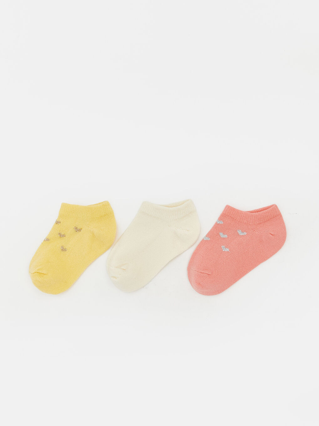 Sarı Kalp Baskılı Kız Bebek Patik Çorap 3'lü	